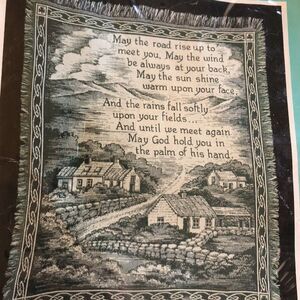 Vintage Fieldcrest Irish Blessing Tapestry Throw‎ Blanket - Celtic Knot Border